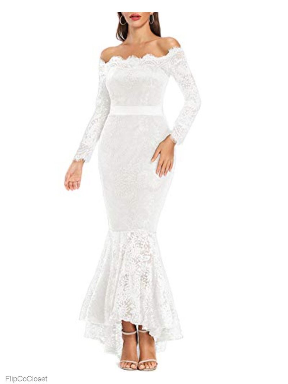 Long Sleeve Off Shoulder Women's Formal Lace Mermaid Maxi Wedding Dress